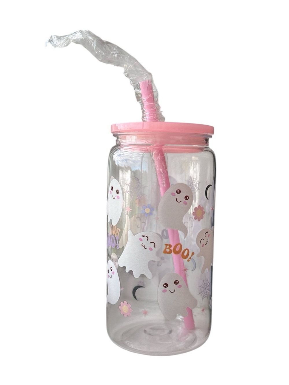 Pink Ghost Halloween Mason Cup NWOT